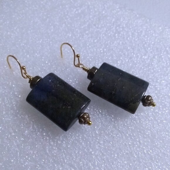 Minimalist! Night Sky + Stars! Deep Blue Speckled Jasper Earrings - Picture 3 of 6